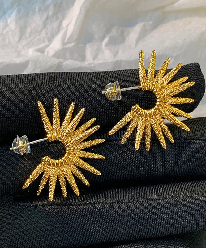 Gold Copper Overgild Sunflower Stud Earrings