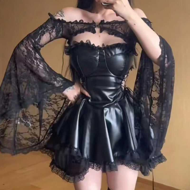 French Gothic Punk Black Party Dress Y2k Sweet Slim Fit Summer Chest Wrap Mini Dress