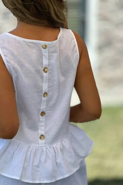 Cotton and Linen Color Sleeveless Top \u0026 Wide Leg Pants Two-piece Set