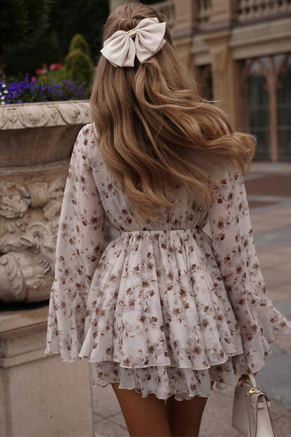 French V-neck Ruffled Mini Dress