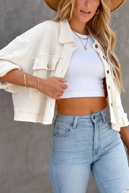 Waffle Cardigan Short Top Jacket