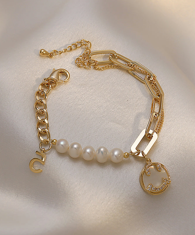 Sterling Silver Alloy Zircon Pearl Smiling Face Charm Bracelet