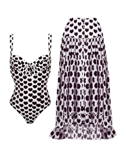 ]sling Lace Up Printed One Piece Swimsuit and Beach Skirt