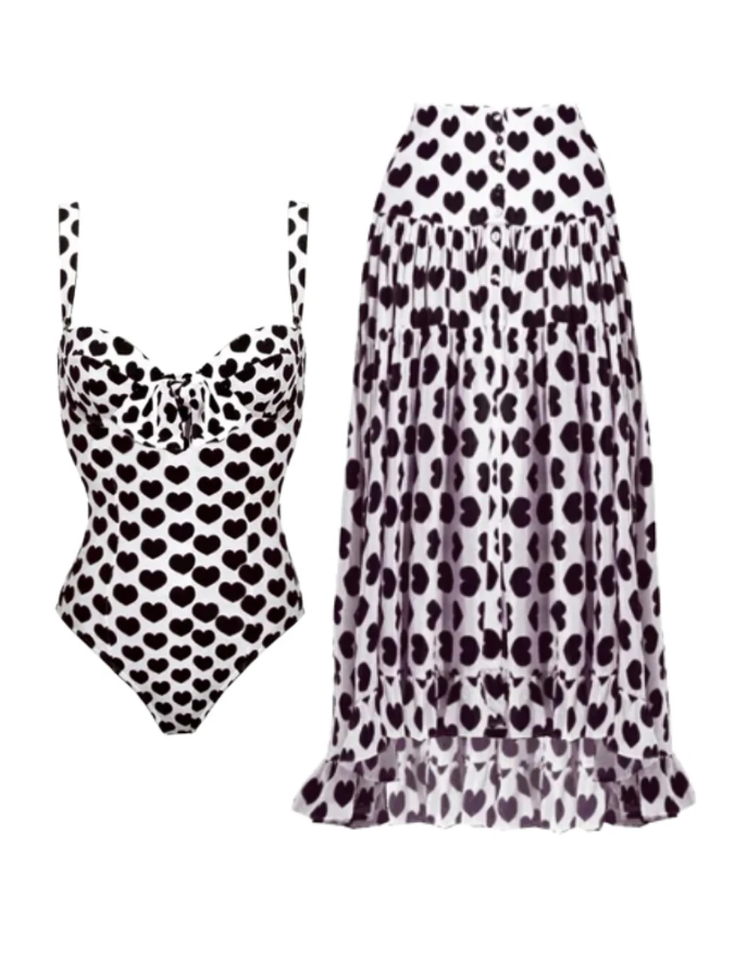 ]sling Lace Up Printed One Piece Swimsuit and Beach Skirt