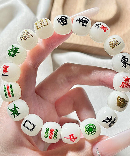 White Alloy Buddhist Bead Mahjong Chain Bracelet