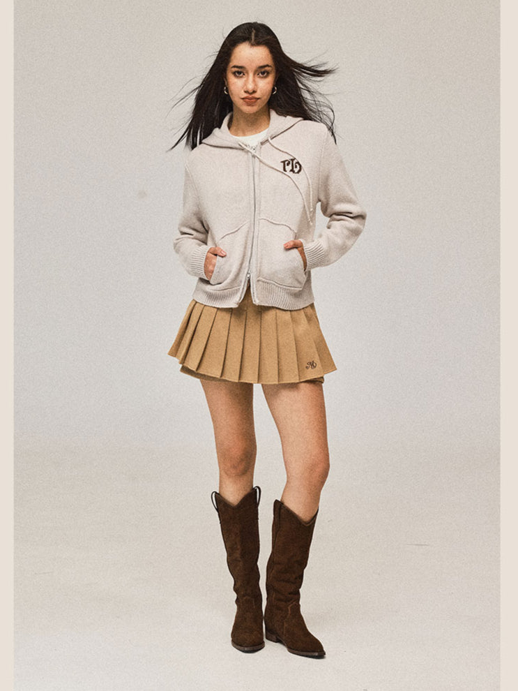 Short Hooded Knit Cardigan