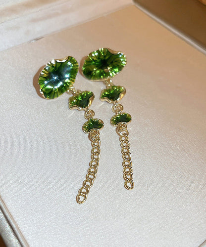 Green Sterling Silver Alloy Louts Tassel Drop Earrings