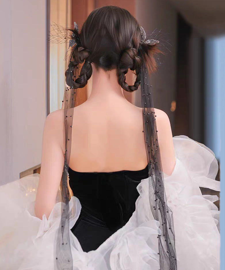 Fine Black Tulle Butterfly Ribbon a Pair Hairpin