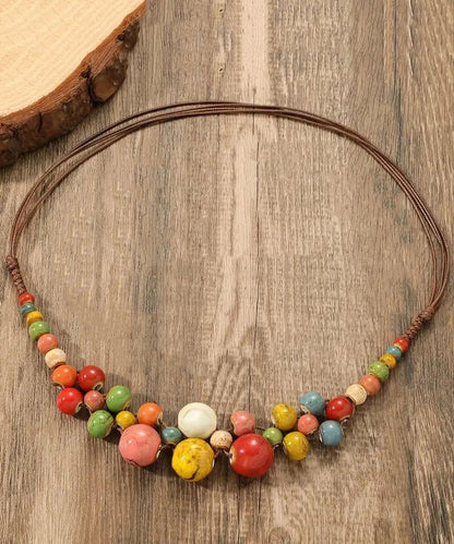 Brown Weave Ceramic Beading Gratuated Bead Necklace