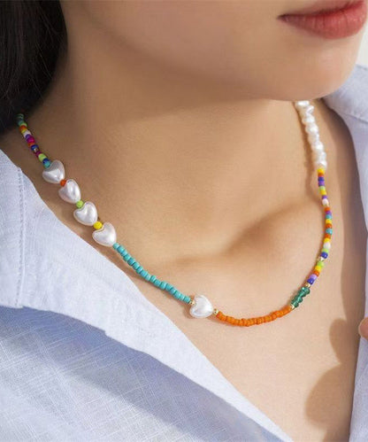 Rainbow Crystal Pearl Seed Beads Love Gratuated Bead Necklace