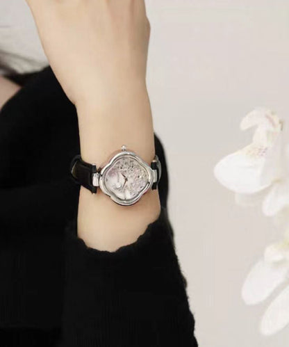 Black Metal Leather Hardlex Crystal Watches
