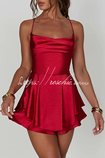Ruffled Satin Strappy Satin Backless Lace Up Mini Dress