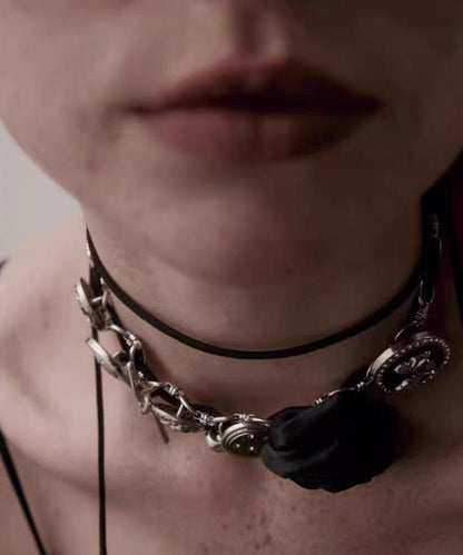 Black Sterling Silver Rose Necklace