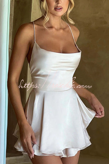 Ruffled Satin Strappy Satin Backless Lace Up Mini Dress