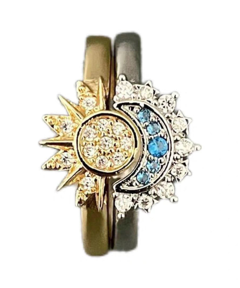 Sterling Silver Zircon the Sun and the Moon Shine Together Couple Rings