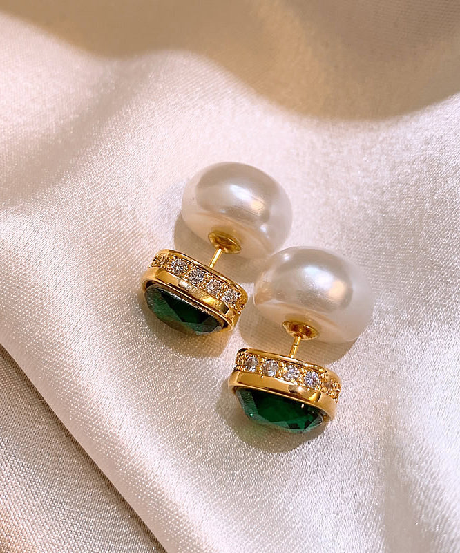 Classy White Copper Alloy Zircon Pearl Stud Earrings
