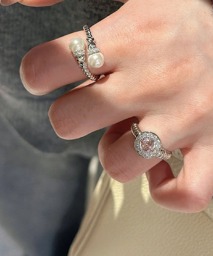 Diy Pink Sterling Silver Zircon Pigeo Egg Shaped Rings