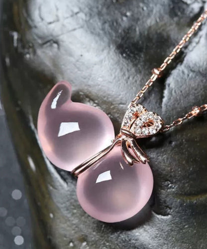 Pink Sterling Silver Crystal Gourd Charm Bracelet