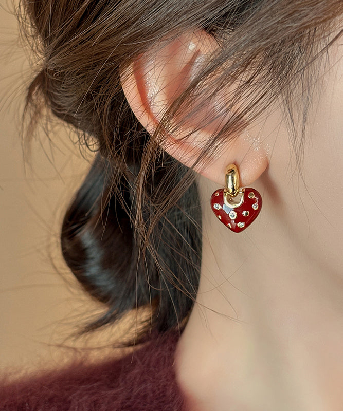 New Red Copper Alloy Zircon Love Drop Earrings