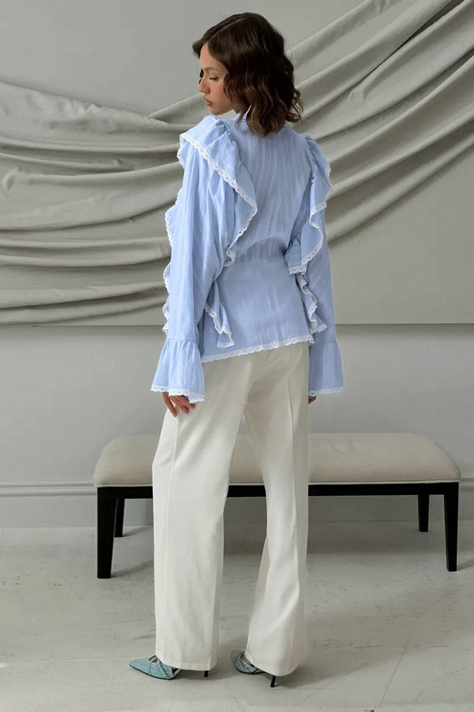 Jacquard Bell Sleeve Loose Blouse