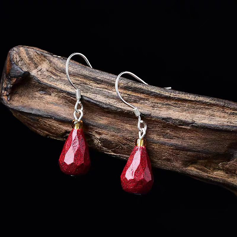 Mulberry Sterling Silver Cinnabar Water Drop Drop Earrings