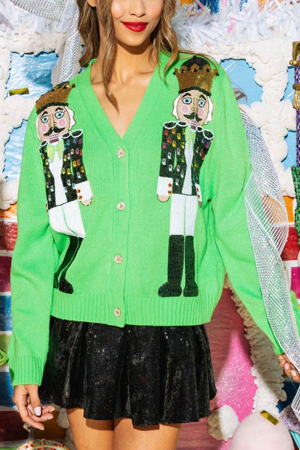 Christmas Nutcracker Sequined Knitted Cardigan