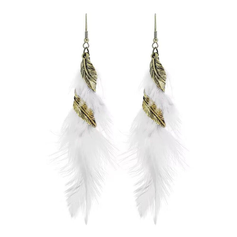 Chain Tassel Feather Earrings