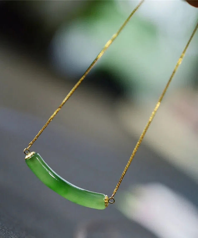 Green Sterling Silver Overgild Jade Pendant Necklace