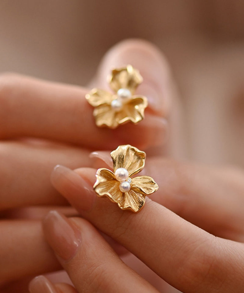 Fine Gold Pearl 14k Gold Stud Earrings