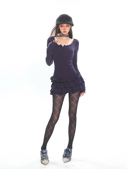 Lace Trim Ruffle Mini Dress