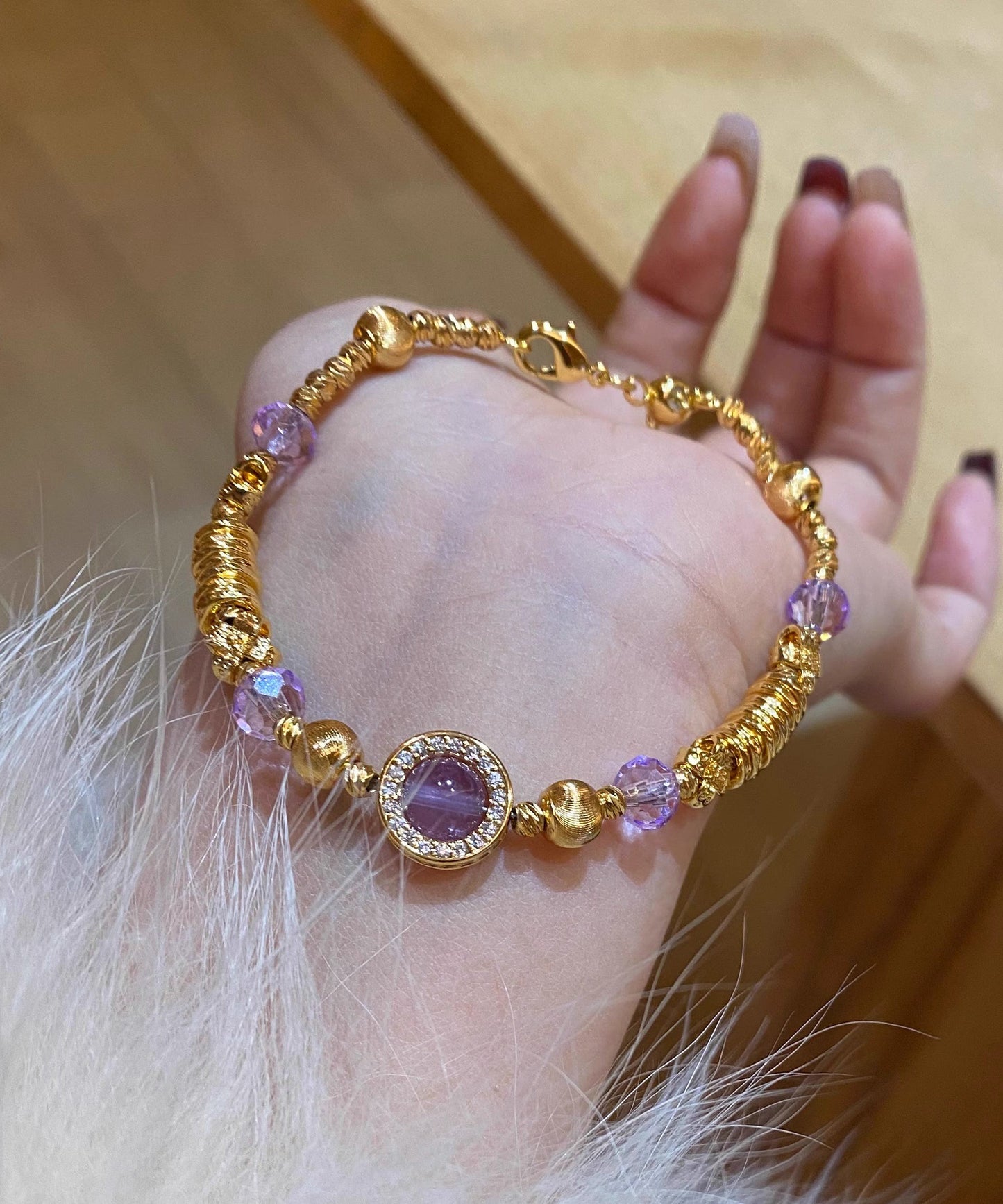 Purple Stainless Steel Overgild Crystal Chain Bracelet