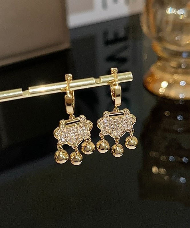 Gold Sterling Silver Zircon Small Bell Drop Earrings