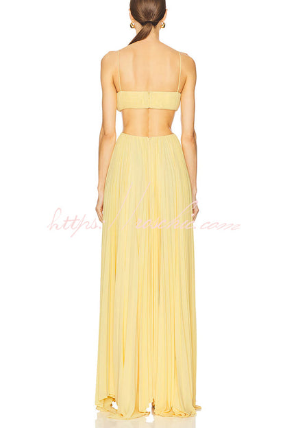 Butter Moment Pleated Cutout Waist A-line Slip Maxi Dress