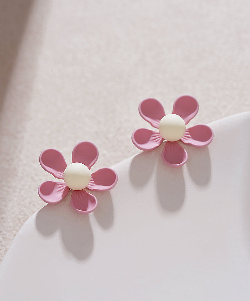 Stylish Pink Sterling Silver Alloy Stud Earrings