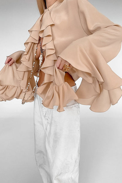 Ruffle Trim Button Blouse