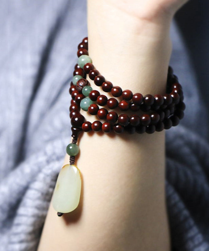 Brown Stainless Steel Beading Jade Charm Bracelet