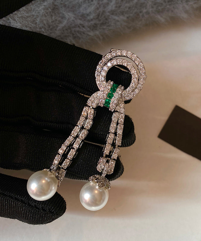 Unique Emerald Gem Stone Zircon Tassel Pearl Broochs