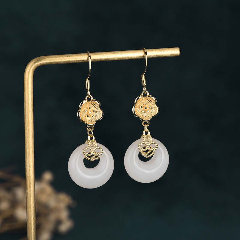 Fengshui White Jade Blessing Drop Earrings