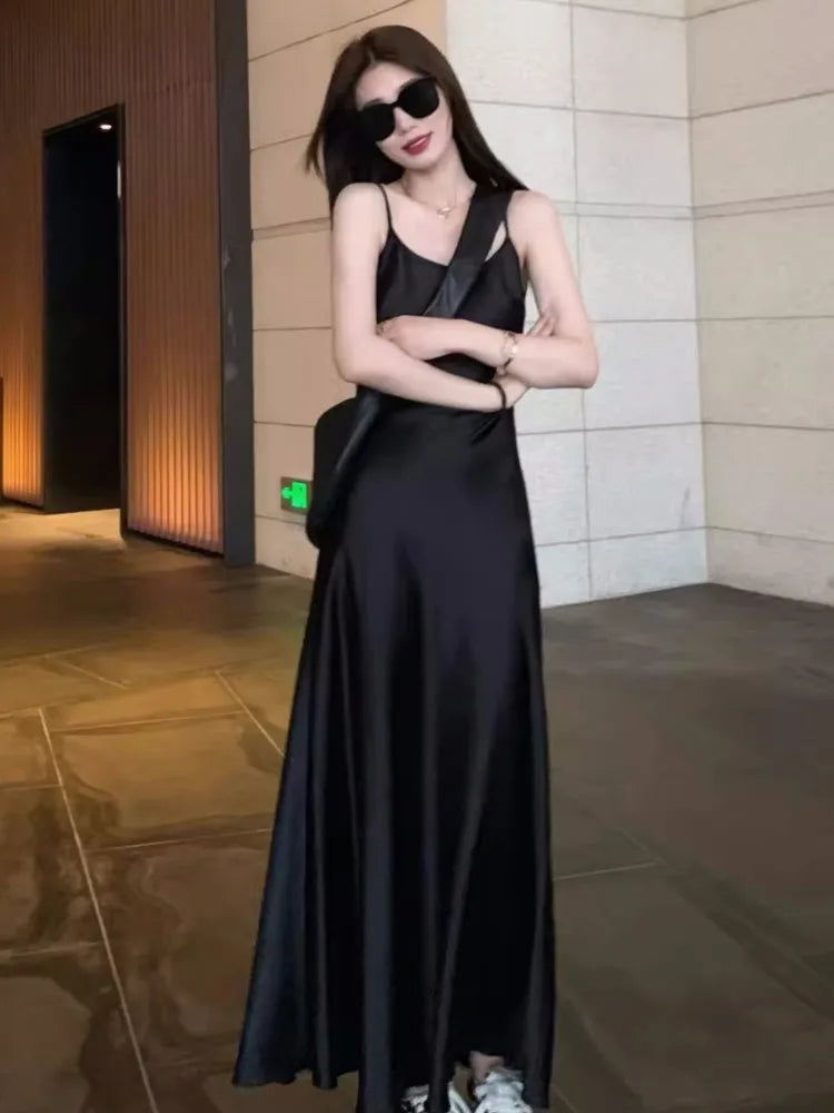 Bodycon Satin Spaghetti Strap Midi Dress Evening Party Dresses Summer New Holiday Style Prom Robe Vestido Mujer