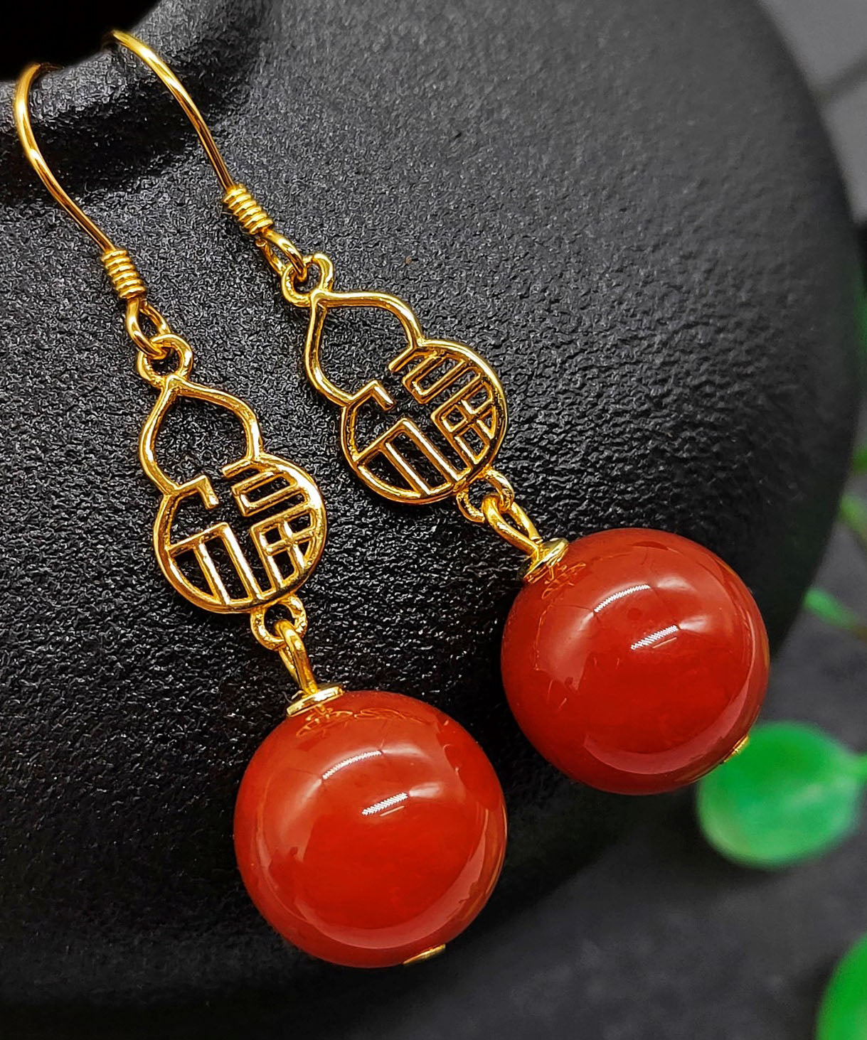 Red Sterling Silver Overgild Agate Graphic Drop Earrings