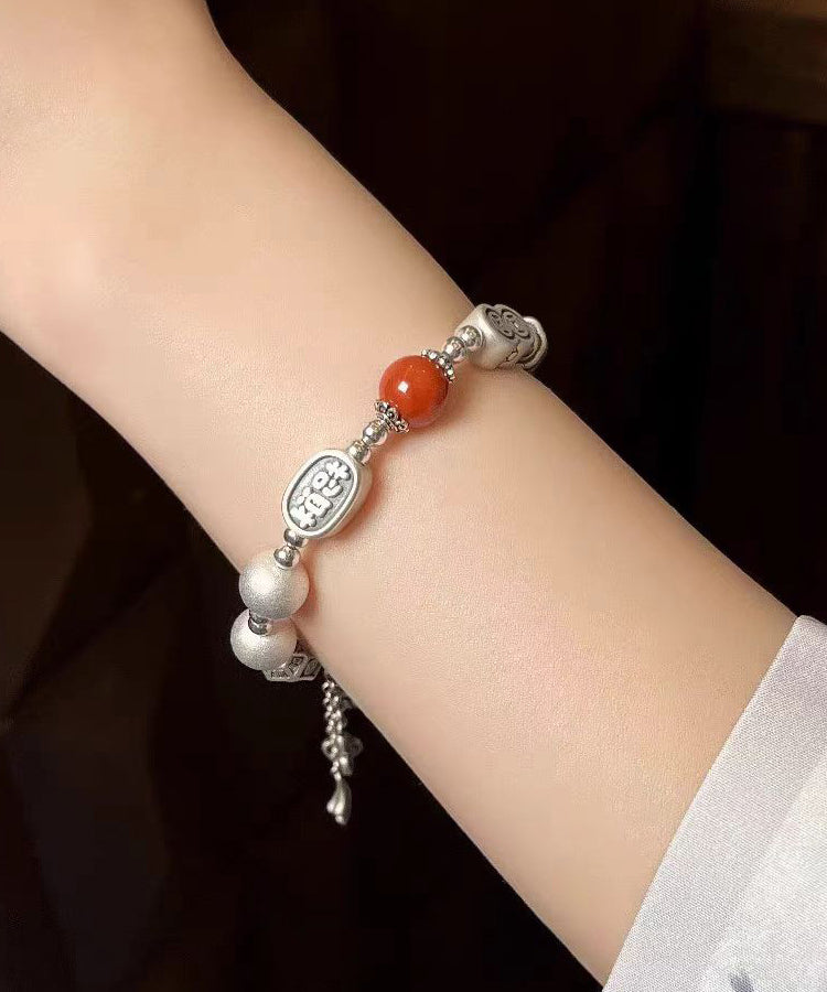 Silk Sterling Silver Agate Tassel Charm Bracelet