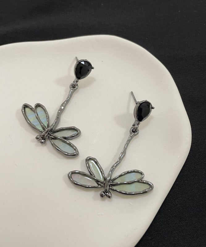 Blue Sterling Silver Dragonfly Drip Glaze Drop Earrings