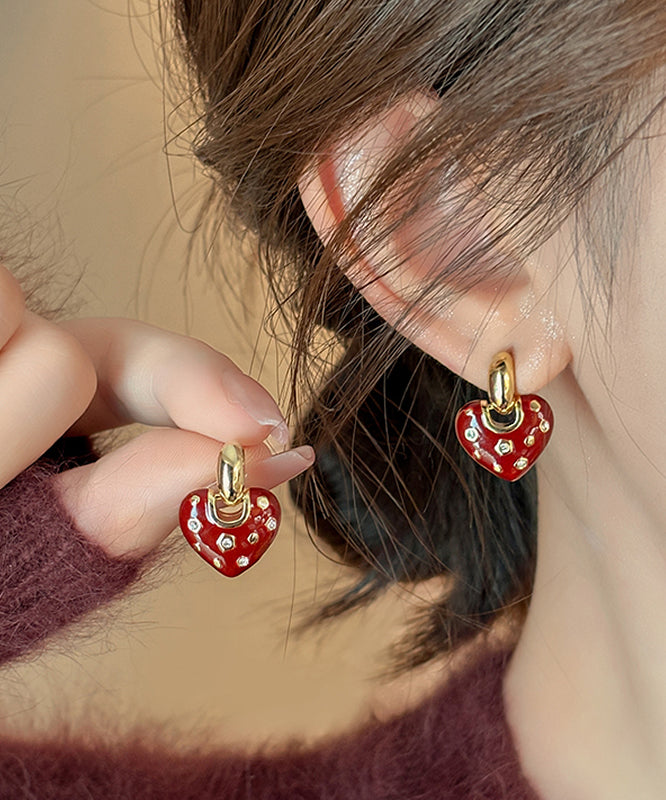 New Red Copper Alloy Zircon Love Drop Earrings