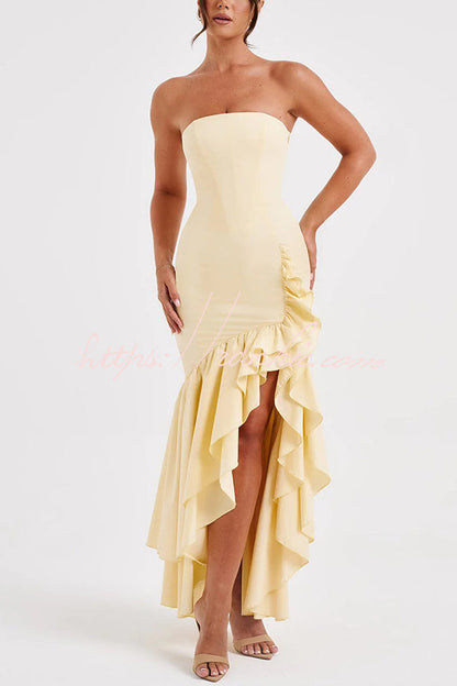 Off-shoulder Slim Fit Irregular Hem Maxi Dress