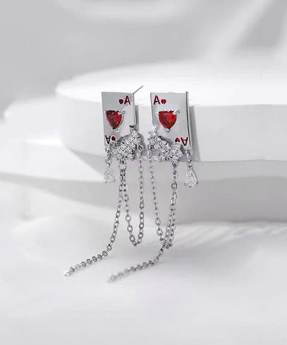 Skinny Silk Sterling Silver Zircon Gem Stone Drop Earrings
