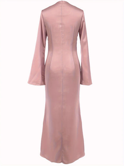 High Waist Maxi Dress for Long Sleeve Patchwork Slim Party Dress Autumn Female Long Dress