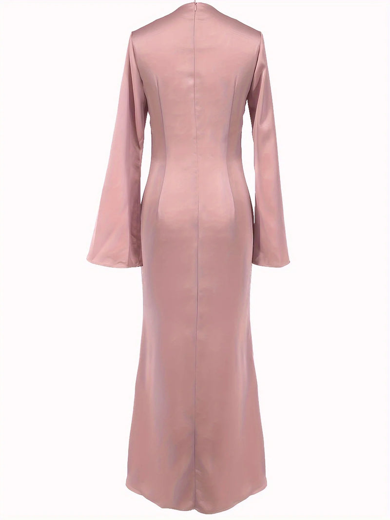High Waist Maxi Dress for Long Sleeve Patchwork Slim Party Dress Autumn Female Long Dress