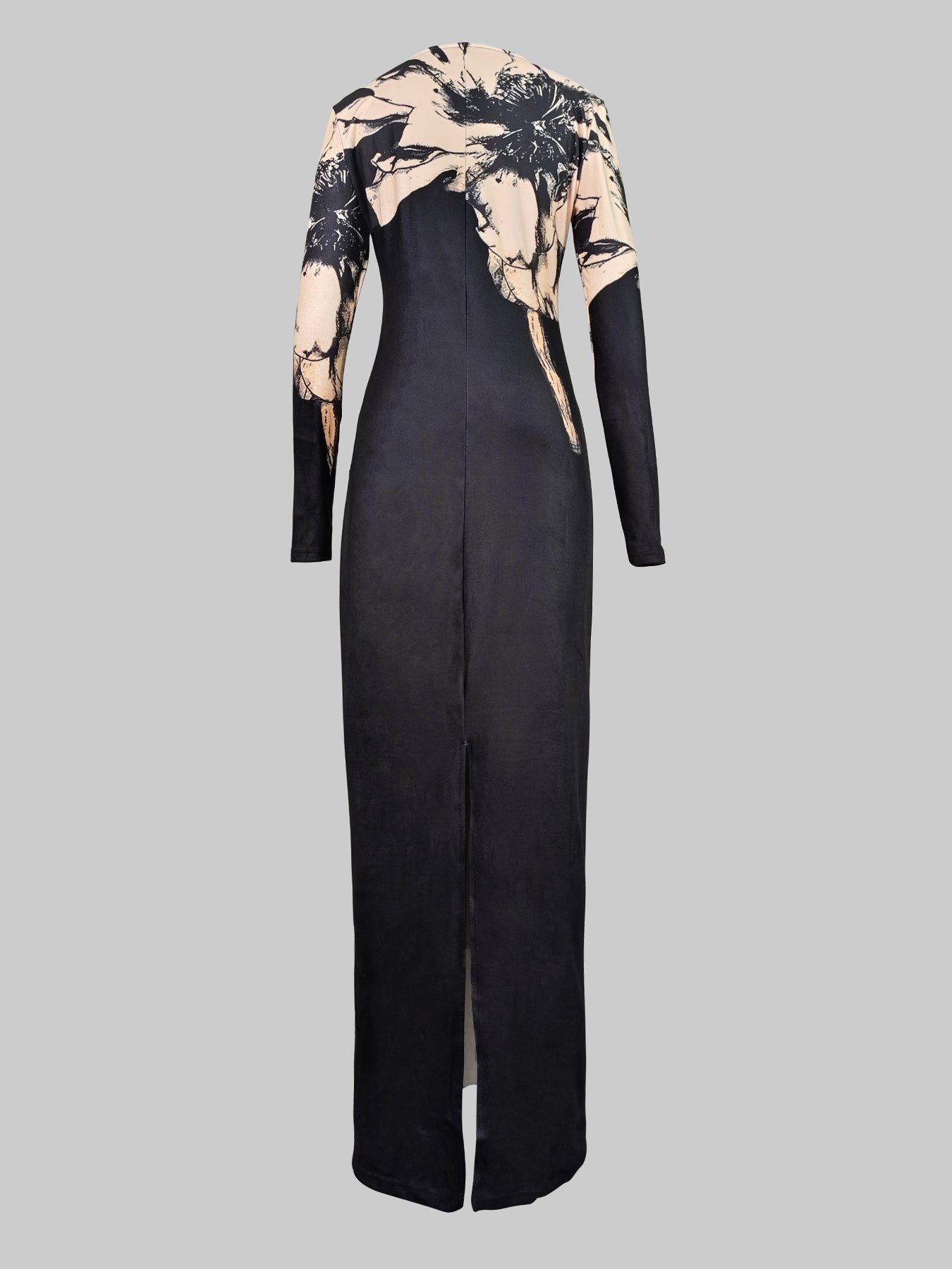 Bodycon Long Sleeves Printed Boat Neck Maxi Dresses