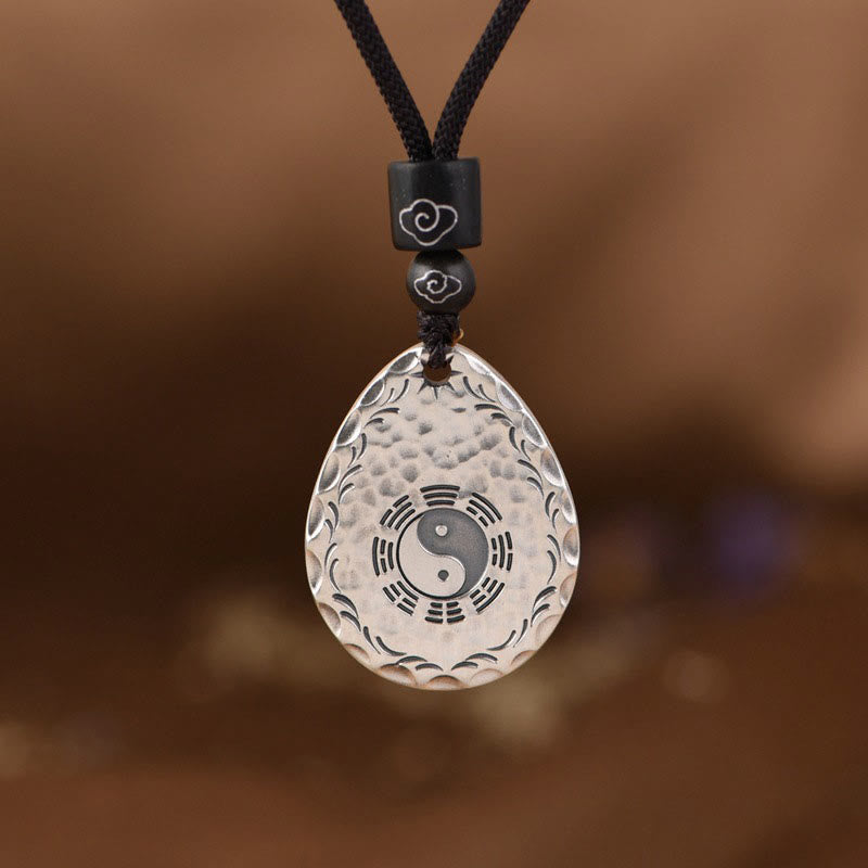 Buddha Stones 999 Sterling Silver Yin Yang Bagua Water Drop Design Balance Harmony Necklace Pendant