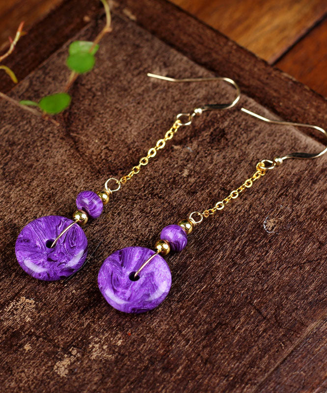 Purple 14k Gold Crystal Drop Earrings
